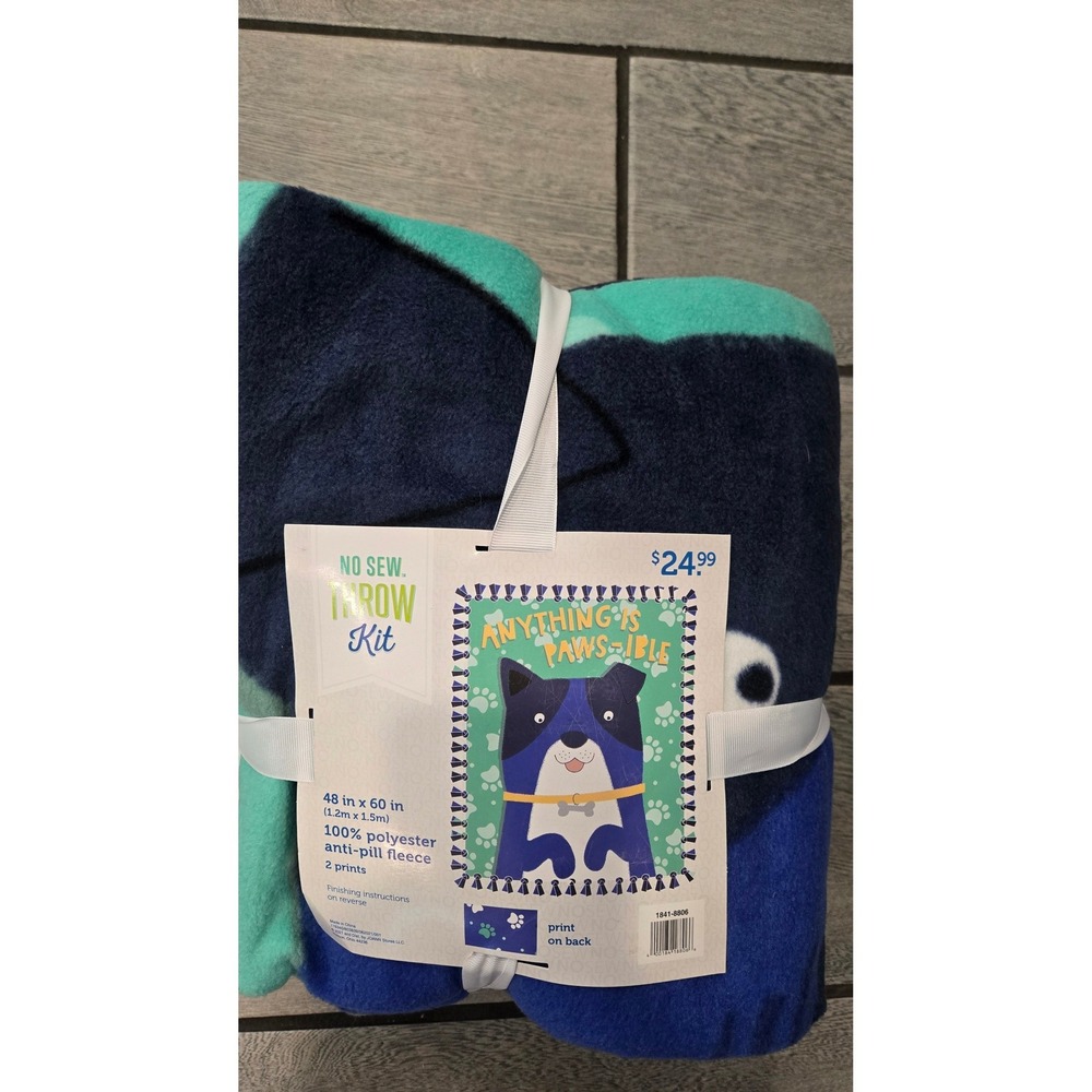 Blue Fleece Pet Blanket Paw Print Teal White Grey Soft Throw for Dogs Cats